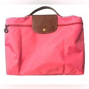 Longchamp le pliage pink decs folding documents case bag Tote salmon bag